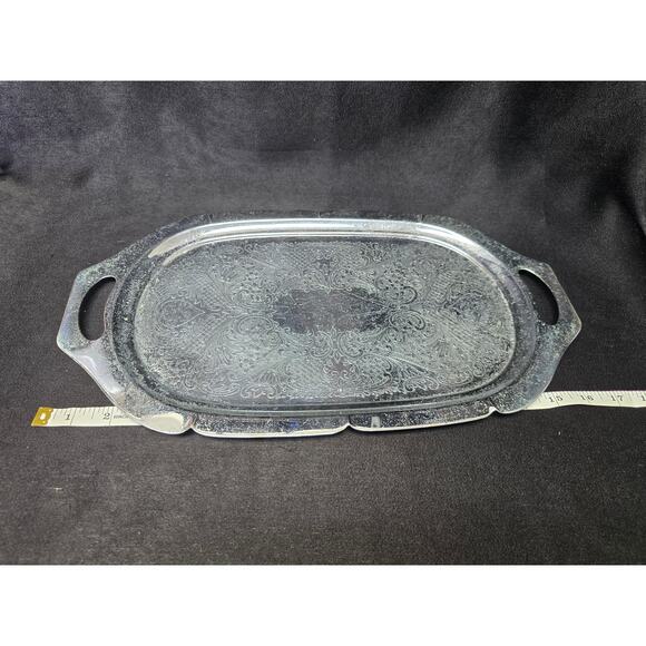 Vintage Krome Kraft Farber Bros New York 16" Silver Plated Serving Tray Platter - Picture 8 of 10